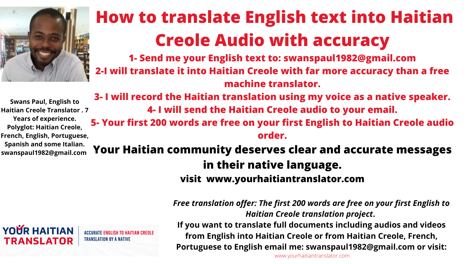 Translate English into Haitian Creole Audio