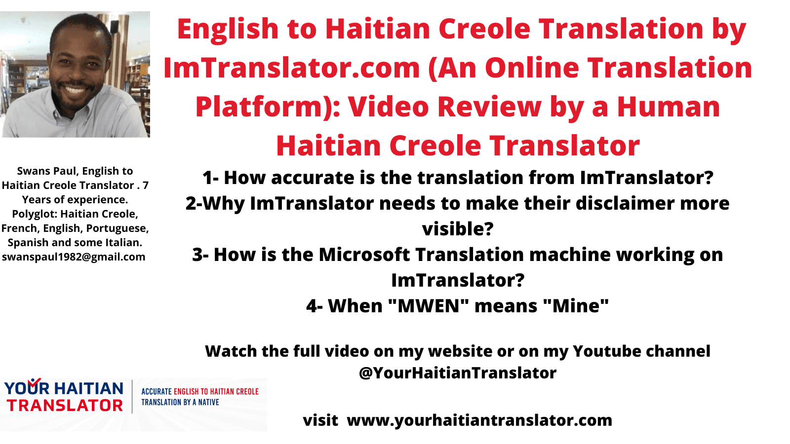 English to Haitian Creole translation by ImTranslator.com : Review by a Human Haitian Creole translator